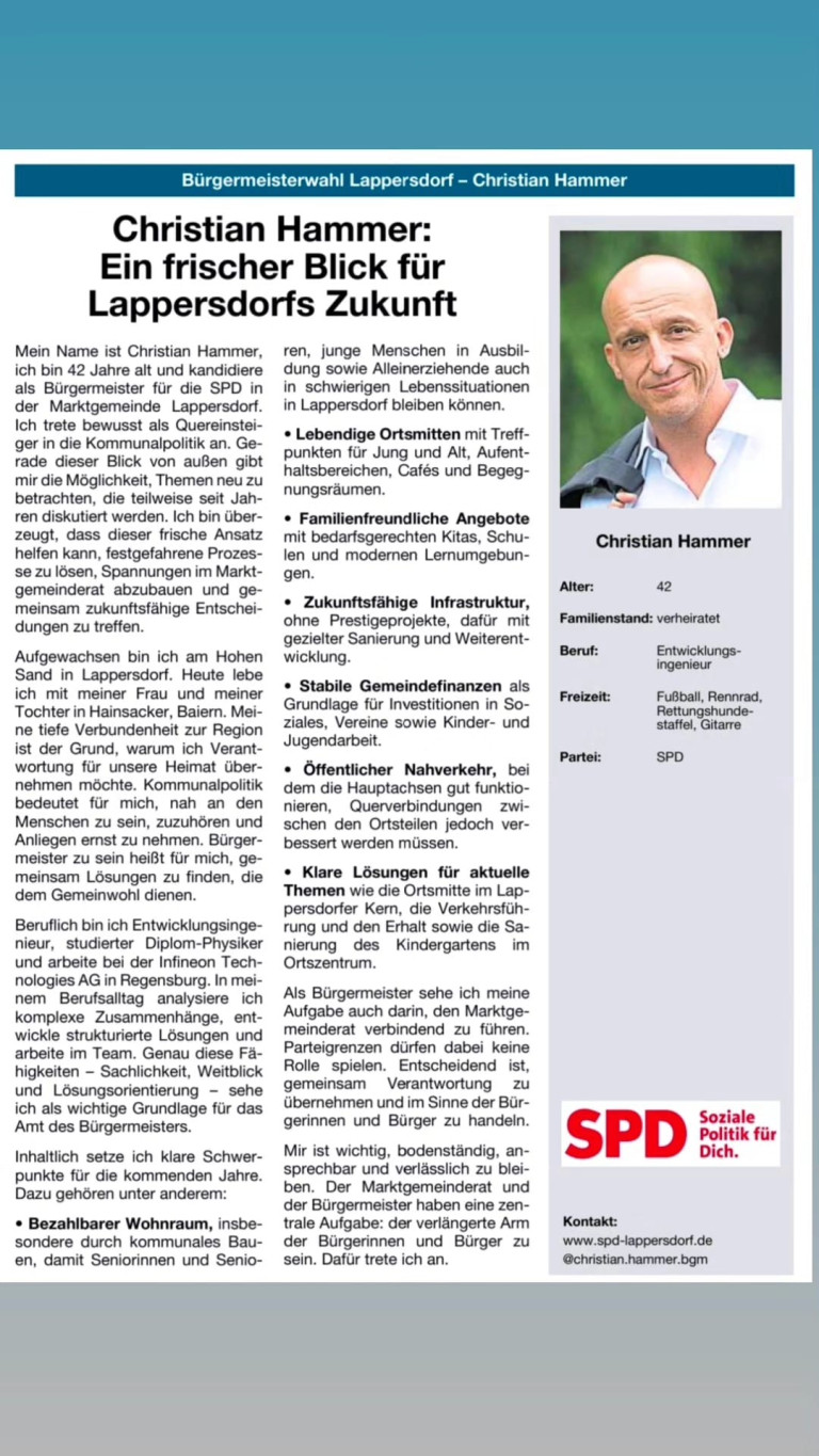 Christian Hammer: Ein frischer Blick für Lappersdorfs Zukunft